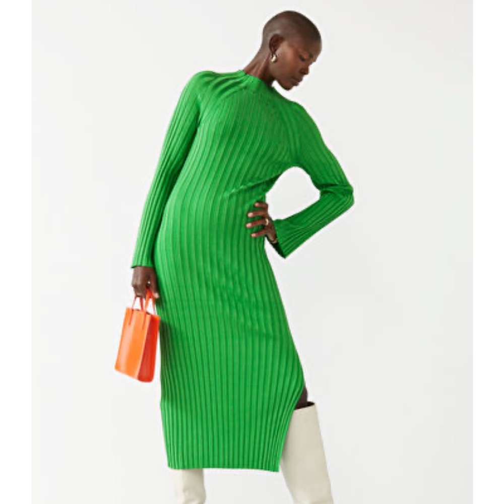 & Other Stories Green Knit MIDI Dress
